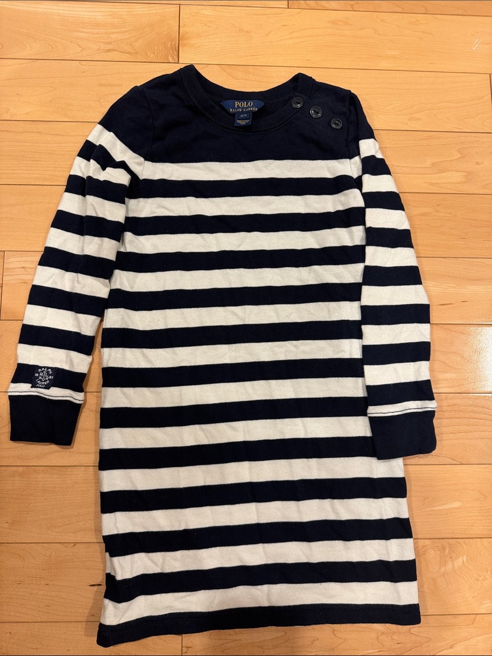 Polo by Ralph Lauren Navy & White Striped Long-Sleeve Kids Dress Size Small